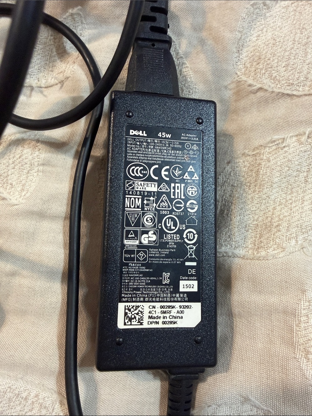 Dell Black 45W Laptop Power Adapter Charger